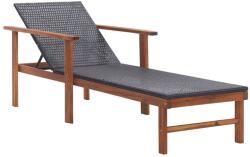 vidaXL fekete polyrattan és tömör akácfa napozóágy (48706)