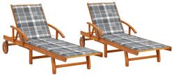 vidaXL 2 db tömör akácfa napozóágy párnákkal (3077344)