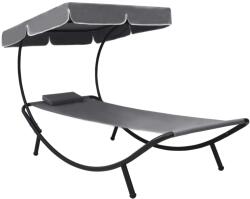 vidaXL szürke kültéri napozóágy napellenzővel és párnával (48079)