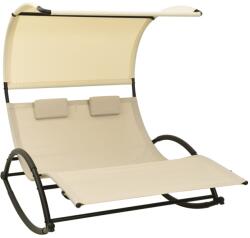 vidaXL krémszínű kétszemélyes textilén napozóágy napellenzővel (310548)