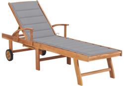 vidaXL tömör tíkfa napozóágy szürke párnával (3063007)