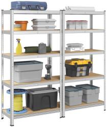 vidaXL 2 db 5 szintes ezüst acél és szerelt fa nagy teherbírású polc (3307596)