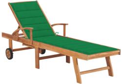 vidaXL tömör tíkfa napozóágy zöld párnával (3063011)
