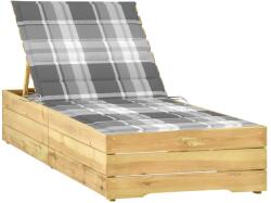 vidaXL impregnált fenyőfa napozóágy szürke kockás párnával (3065923)