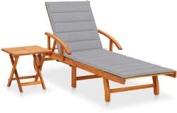 vidaXL tömör akácfa kerti napozóágy asztallal és párnával (3061618)