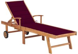 vidaXL tömör tíkfa napozóágy bordó párnával (3063015)