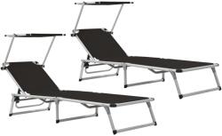 vidaXL 2 db fekete alumínium és textilén összecsukható tetős napozóágy (312458)