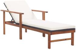 vidaXL fekete polyrattan és tömör akácfa napozóágy párnával (48707)