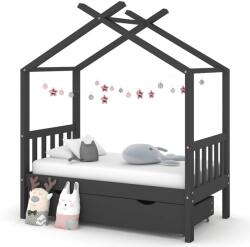 vidaXL sötétszürke tömör fenyőfa gyerekágykeret fiókkal 70 x 140 cm (322151)