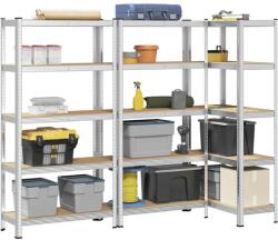 vidaXL 5 rétegű tárolópolcok 3 db ezüst acél és mérnöki fa (3307590)