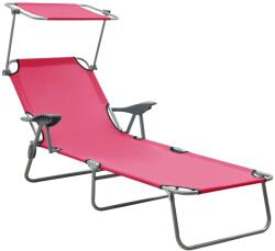 vidaXL rózsaszín összecsukható acél napozóágy napellenzővel (310337)