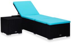 vidaXL kék polyrattan napozóágy párnával és teázóasztallal (310227)