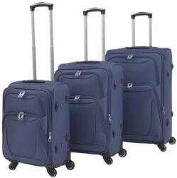 vidaXL 3 darabos, tengerészkék, puha falú görgős bőrönd szett (91317)