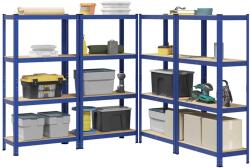 vidaXL 4 db 4-szintes kék acél és szerelt fa tárolópolc (3307581)