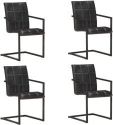 vidaXL 4 db fekete valódi bőr szánkótalpas étkezőszék (3065691)