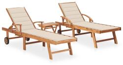 vidaXL 2 db tömör tíkfa napozóágy asztallal és párnával (3073173)