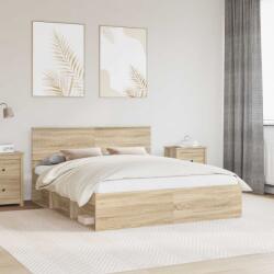vidaXL Ágykeret fejtámlával Sonoma 160 x 200 cm Tömör fenyőfa (3410575)