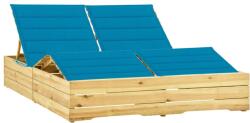 vidaXL impregnált fenyőfa kétszemélyes napozóágy kék párnákkal (3065988)
