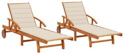vidaXL 2 db tömör akácfa napozóágy párnákkal (3077332)