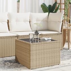 vidaXL bézs polyrattan üveglapos kerti asztal 55 x 55 x 37 cm (366058)