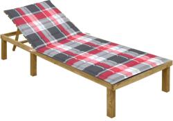 vidaXL impregnált fenyőfa napozóágy piros kockás párnával (3065832)