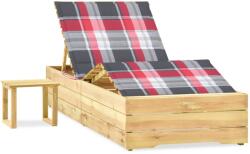 vidaXL impregnált fenyőfa kerti napozóágy asztallal és párnával (3065967)