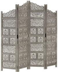 vidaXL 4-paneles szürke mangófa faragott térelválasztó 160 x 165 cm (285328)