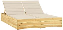 vidaXL impregnált fenyőfa kétszemélyes napozóágy krémszínű párnákkal (3065971)