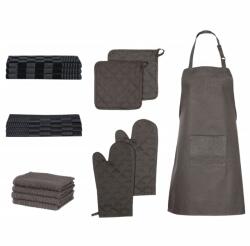 vidaXL 15 részes fekete pamut törlőkendő szett, sütőkesztyű, edényfogó (136296)