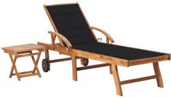 vidaXL tömör tíkfa napozóágy asztallal és párnával (3063028)