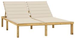 vidaXL impregnált fenyőfa kétszemélyes napozóágy krémszínű párnákkal (3065881)
