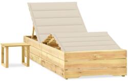 vidaXL impregnált fenyőfa kerti napozóágy asztallal és párnával (3065956)