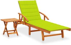 vidaXL tömör akácfa kerti napozóágy asztallal és párnával (3061628)