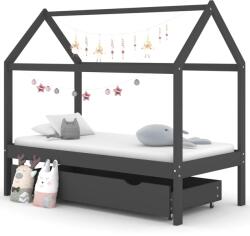 vidaXL sötétszürke tömör fenyőfa gyerekágykeret fiókkal 80 x 160 cm (322143)