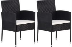 vidaXL 2 db fekete polyrattan kerti szék krémfehér párnákkal (318704)