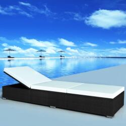 vidaXL fekete polyrattan napozóágy párnával (44404)