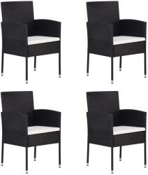 vidaXL 4 db fekete polyrattan kerti szék krémfehér párnákkal (318707)