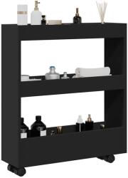 vidaXL 3 szintes fekete szerelt fa keskeny tárolókocsi (855242)