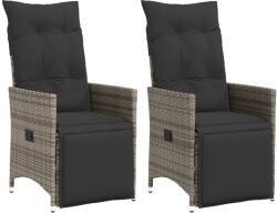 vidaXL 2 db szürke polyrattan dönthető kerti szék párnákkal (365668)