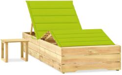 vidaXL impregnált fenyőfa kerti napozóágy asztallal és párnával (3065965)