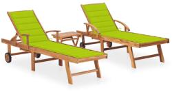 vidaXL 2 db tömör tíkfa napozóágy asztallal és párnával (3073182)