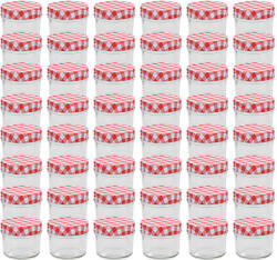 vidaXL 48 db 110 ml-es befőttesüveg piros-fehér tetővel (50790)