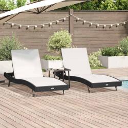 vidaXL Napozó 3 pcs Fekete és Fehér 197 x 70 x 82 cm polirattan (3381204)