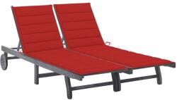 vidaXL 2 személyes szürke tömör akácfa kerti napozóágy párnával (3061395)