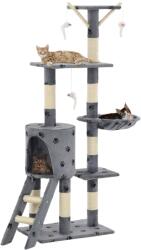 vidaXL szürke, mancsmintás macskabútor szizál kaparófákkal 138 cm (170579)