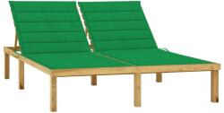 vidaXL impregnált fenyőfa kétszemélyes napozóágy zöld párnákkal (3065884)