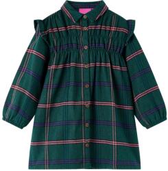 vidaXL Sötétzöld hosszú ujjú gyerekruha fodrokkal 128 (14417)
