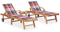 vidaXL 2 db tömör tíkfa napozóágy asztallal és párnával (3073184)