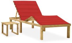 vidaXL impregnált fenyőfa kerti napozóágy asztallal és párnával (3065870)