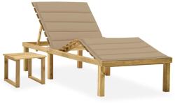vidaXL impregnált fenyőfa kerti napozóágy asztallal és párnával (3065867)
